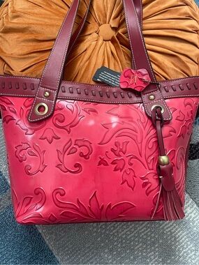 Leather handmade Embossed Floral Tote Bag - Pink